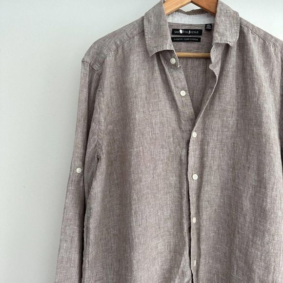 Linen Coastal Oversized Neutral Linen Button Down Shirt L - Picture 7 of 7